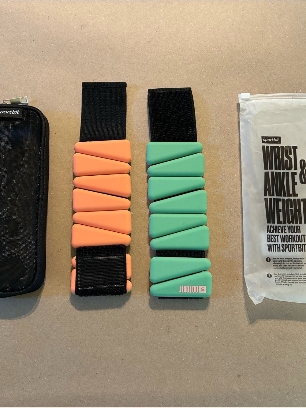 Sportbit Mint Green & Coral Adjustable Wrist/Ankle Weights 1lb Each